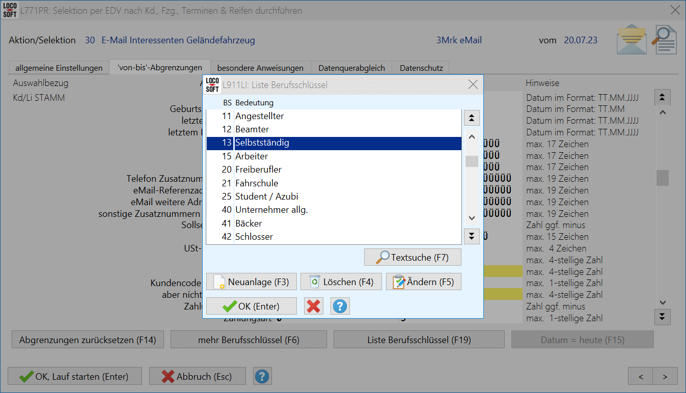 Pr.771 Individuelle Selektion, anhand von hinterlegten Kundendaten erstellen