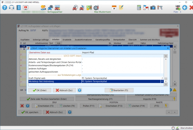 Pr. 296: Mögliche Übernahme von Arbeiten und Ersatzteilen