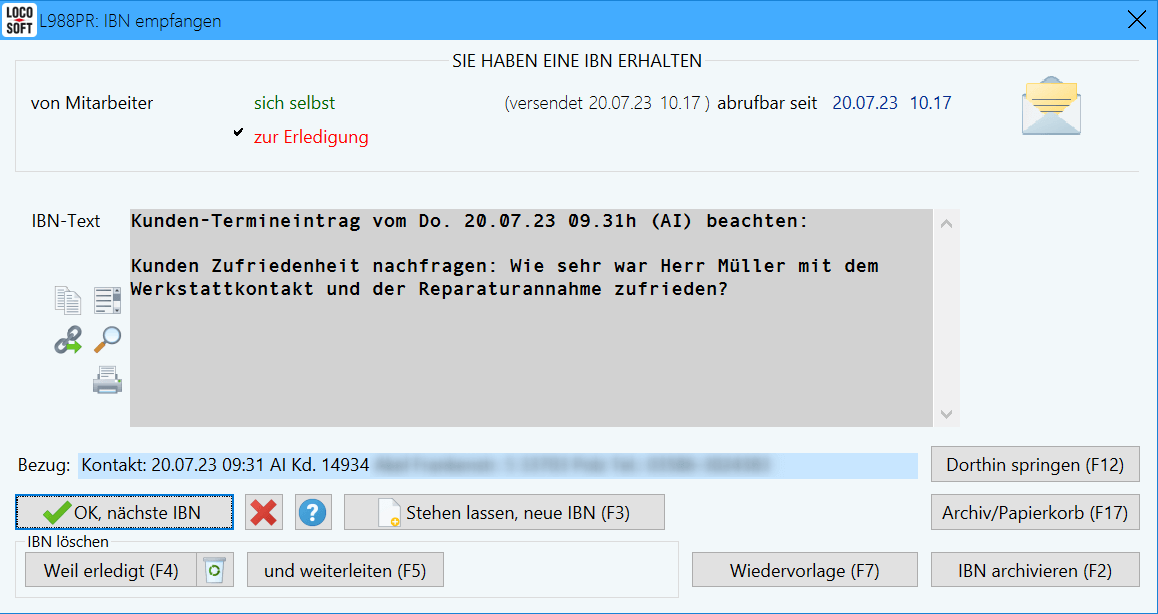 Auf Wunsch hinterlegte Termineinträge zur Erinnerung