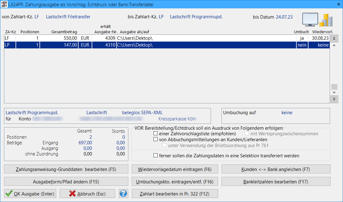 Pr. 324 Ausgabe der Zahlungsanweisungen