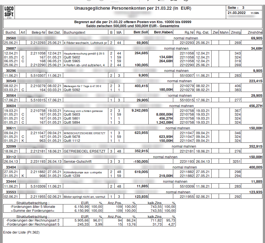 Pr. 362 Offene Posten - Ausdruck