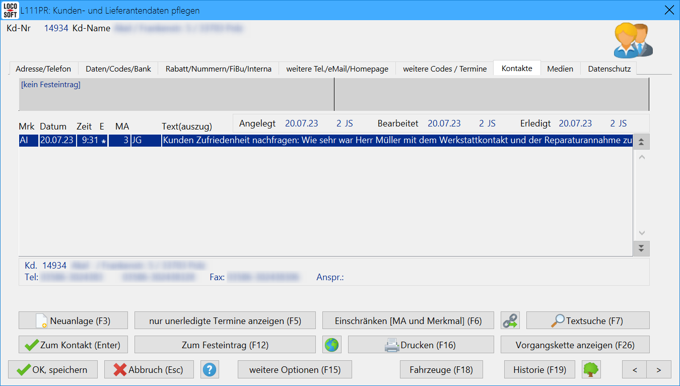 Pr. 111: Automatisierter Kontakteintrag in der Kundenakte