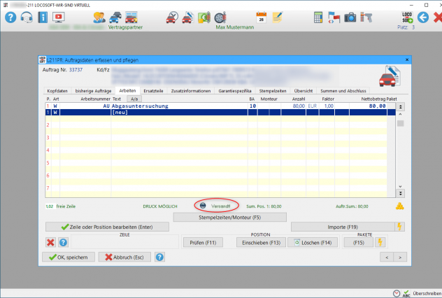 Pr. 211: Auftragsdaten erfassen und pflegen (Daten versandt)