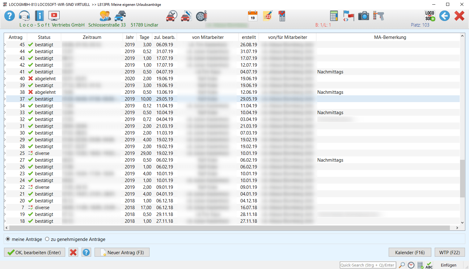 Pr. 813 Liste der eigenen Urlaubsanträge