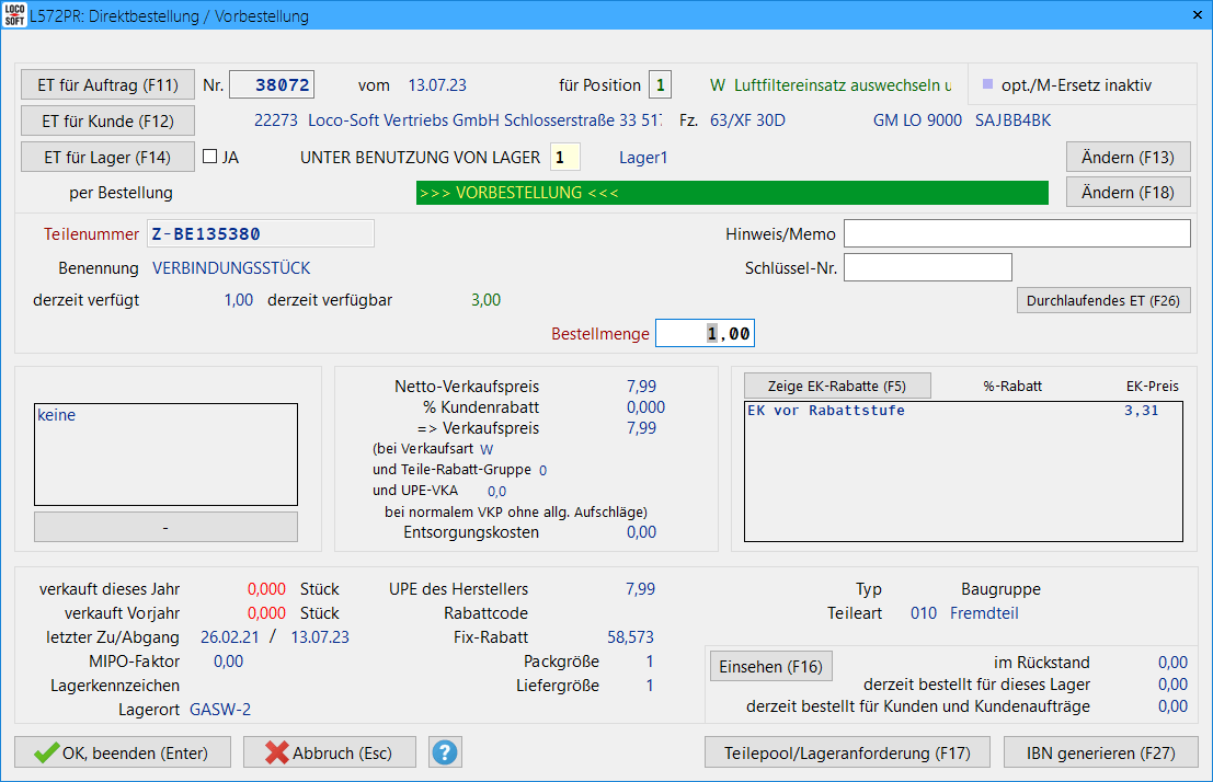 Pr. 572: Direktbestellung / Vorbestellung