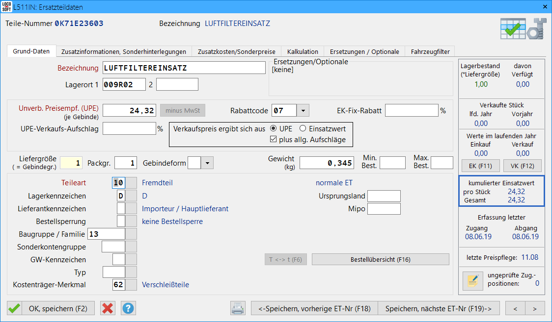Pr. 511: Ersatzteildaten pflegen & erfassen