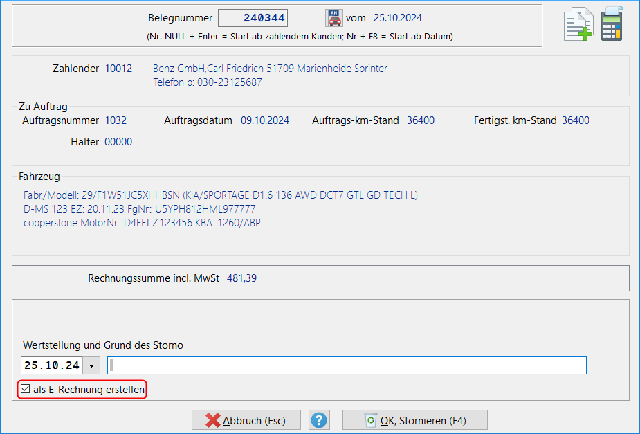 Loco-Soft Storno als E-Rechnung