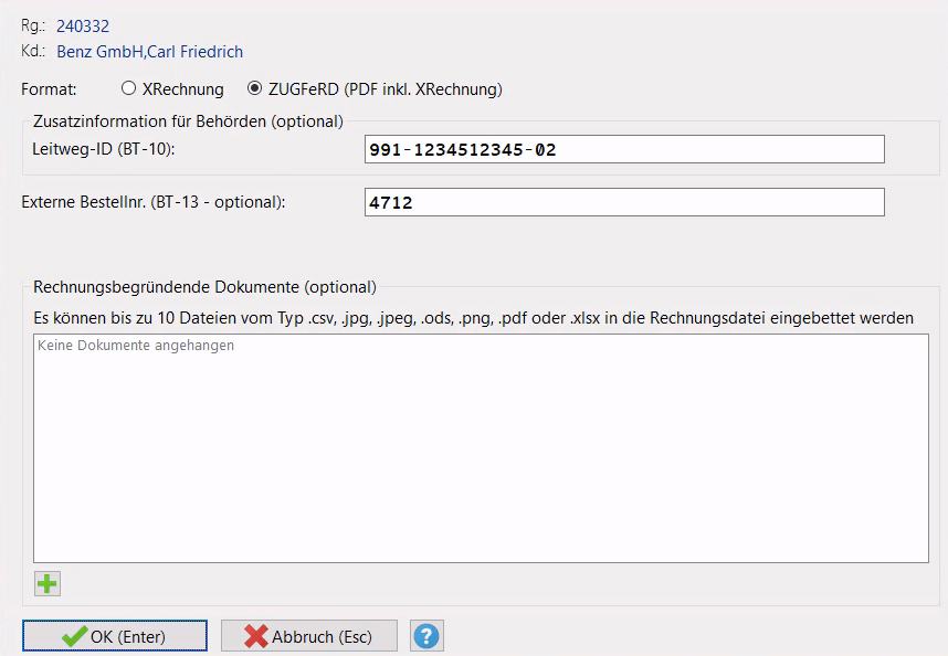 Loco-Soft E-Rechnung Ausgabe