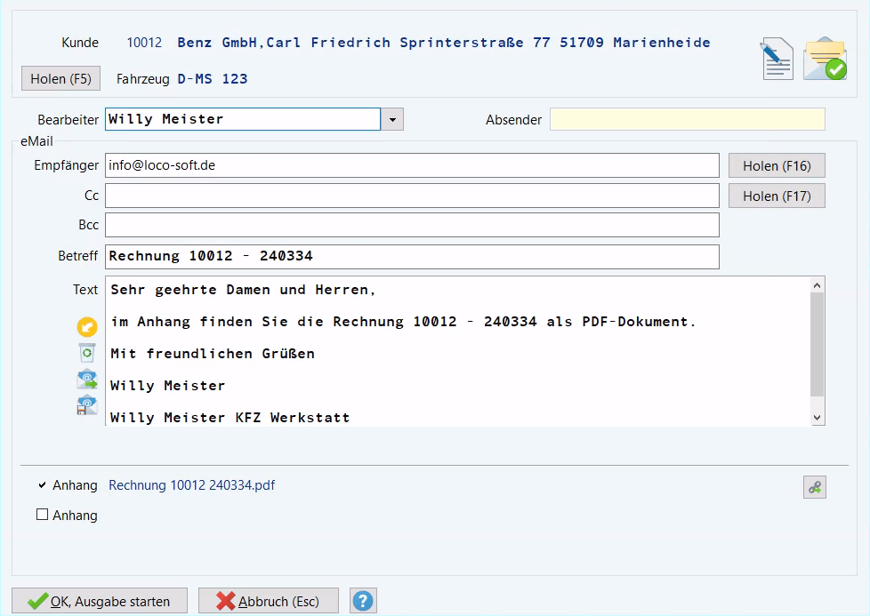 Loco-Soft E-Rechnung Mailversand