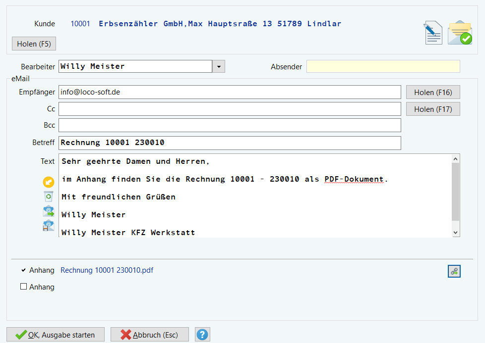 Loco-Soft E-Rechnung E-Mail Versand