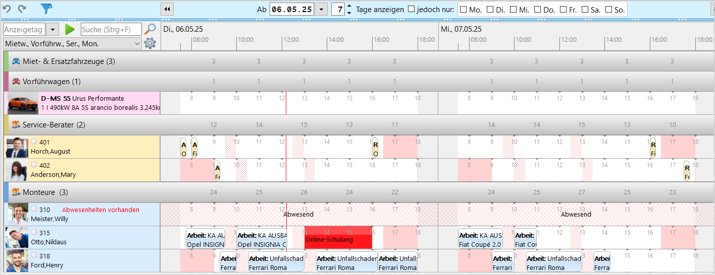 Loco-Soft Werkstatt-Termin Übersicht